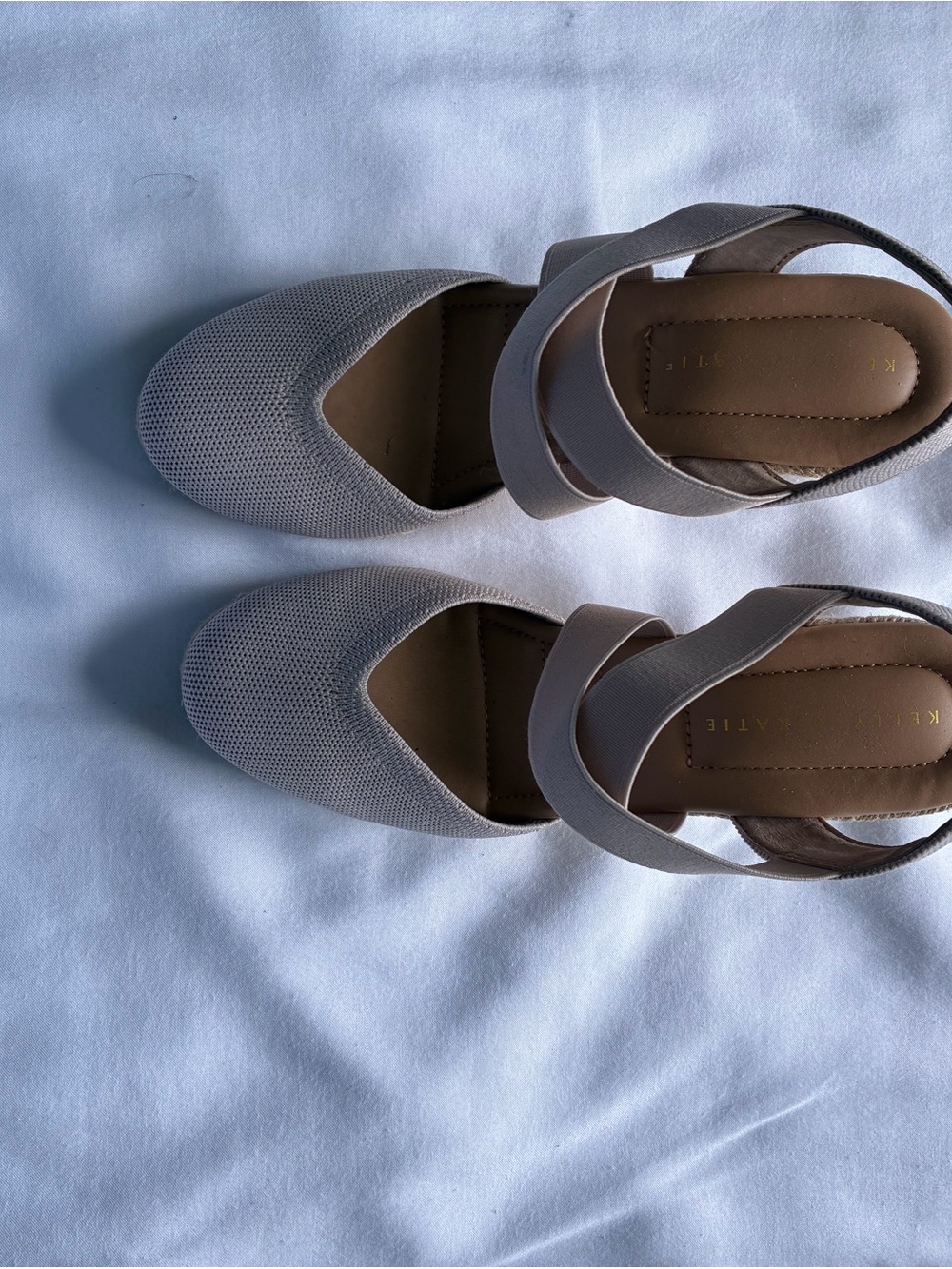 Kelly & Katie Neutral Taupe Espadrille Heels with Elastic Cross Straps